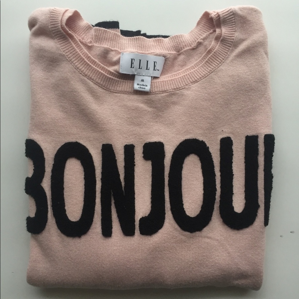 ELLE “Bonjour” Pink and Black Sweater